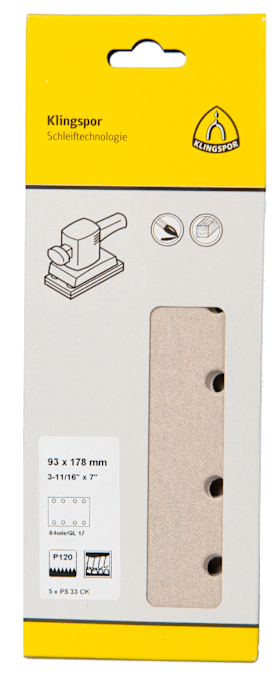Klingspor PS 33 CK Streifen kletthaftend, 93 x 178 mm Korn 80 Lochform GL17, SB-verpackt im Reiter