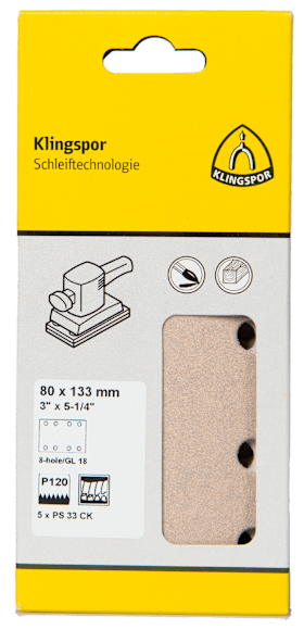 Klingspor PS 33 CK Streifen kletthaftend, 80 x 133 mm Korn 120 Lochform GL18, SB-verpackt im Reiter