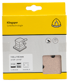 Klingspor PS 33 CK Streifen kletthaftend, 115 x 115 mm Korn 120 Lochform GL20, SB-verpackt im Reiter