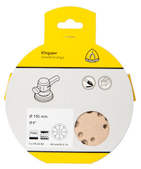Klingspor PS 33 BK Scheiben kletthaftend, 150 mm Korn 240 Lochform GLS74, SB-verpackt im Reiter