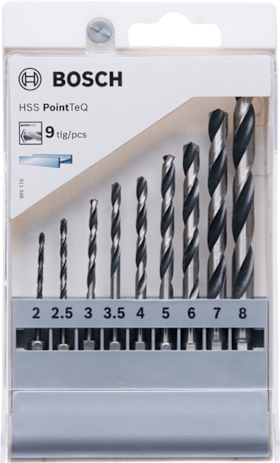 Bosch HSS PointTeQ Sechskantbohrer-Set, 9-tlg., 2–8 mm