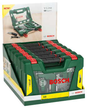 Bosch V-Line Box, Bohrer- und Bit-Set, 68-teilig, Klappmesser, Magnetstab, Winkelschr.