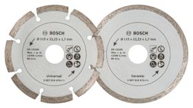 Bosch Diamanttrennscheibe für Fliesen und Baumaterial, Durchmesser: 115 mm, 2er-Pack