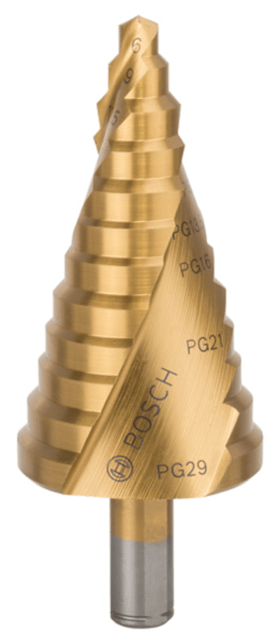 Bosch Stufenbohrer HSS-TiN, für Kabelverschraubung, 6 - 37 mm, 10 mm, 93 mm, 12 Stufen