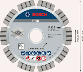 Bosch Diamanttrennscheibe PRO Concrete für kleine Winkelschleifer