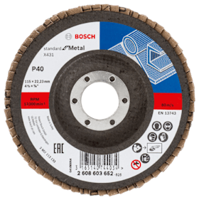 Bosch Fächerschleifscheibe X431 Standard for Metal, gewinkelt, 115 mm, 22,23 mm, 40