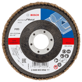 Bosch Fächerschleifscheibe X431 Standard for Metal, gewinkelt, 115 mm, 22,23 mm, 80
