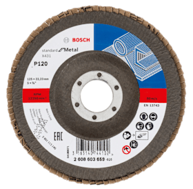 Bosch Fächerschleifscheibe X431 Standard for Metal, gewinkelt, 125 mm, 22,23 mm, 120