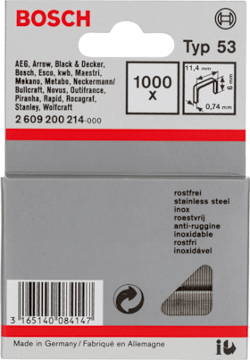 Bosch Feindrahtklammer Typ 53, 11,4 x 0,74 x 6 mm, 1000er-Pack, rostfrei