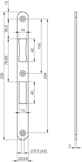 FLACHSCHLIEßBLECH N6001 ED R3X20X235 LS/RS
