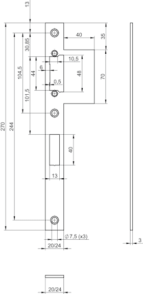 E-ÖFFNER SCHLIEßBLECH OS F3X24X270 L40 ED LS/RS PROFIX2