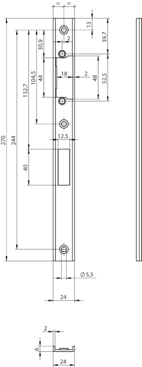 E-ÖFFNER SCHLIEßBLECH OS U6X24X270 ED LS PROFIX2