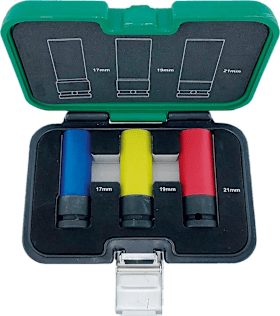 fortis Kraft- Steckschlüsseleinsatz- Satz mit Kunststoff-Hülse1/2" 3-teilig 