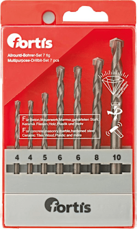 fortis Allzweckbohrer-Set 7tlg. 4,4,5,6,6,8,10x120 