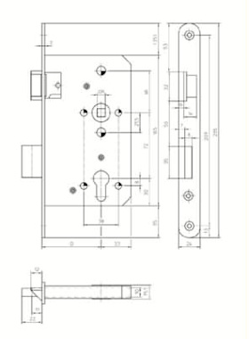 Stahltür-Einsteckschloss 167-PZW/65-R-24-A-31