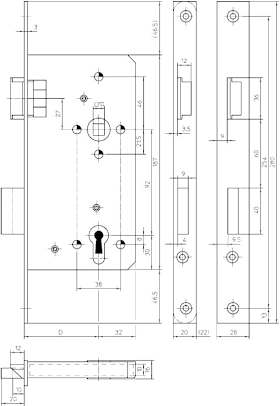Haustür-Einsteckschloss 154-1/2-PZW/65-L-22-K-41