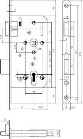 Einsteckschloss für Wohnungsinnen- und Abschlusstüren 115-1/2-PZW/60-M-20-A-48