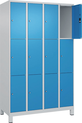 C+P Möbelsysteme Fächerschrank mit Füßen B1200xT500xH1950 Korpus RAL 7035 LichtgrauTüren RAL 5012 Lichtblau