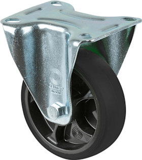 Bockrolle 100mm L400.B44,Platte, Gummi+ Felge schwarz.,RL