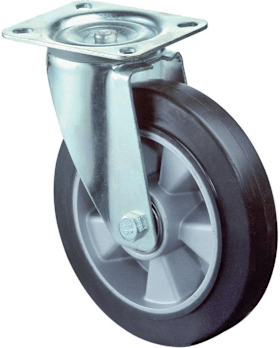 BS Rollen Lenkrolle 200mm L400.B80 Platte,Elastik schw.,KL L400.B80.200