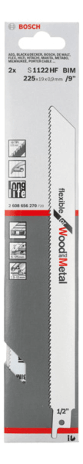 Bosch Säbelsägeblatt S 1122 HF, Flexible for Wood and Metal, 2er-Pack