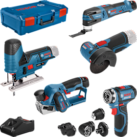 Bosch Combo Kit 5er-12V-Werkzeug-Set: GSR (FC) + GOP+GHO+GWS+GST+GBA+GAL+XL-BOXX