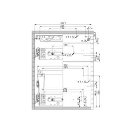 Konstruktionszeichnung:  Einbaubreite: 392 mm, Einbautiefe: 530 / 730 mm