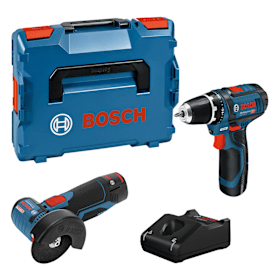 Bosch Combo Kit Set mit 2 12V-Werkzeugen: GSR 12V-15/GWS 12V-76, 2x Akku GBA 12V 2.0Ah