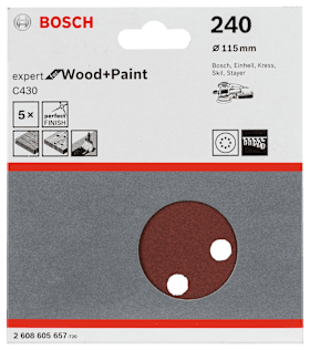 Bosch Schleifblatt C430, 115 mm, 240, 8 Löcher, Klett, 5er-Pack