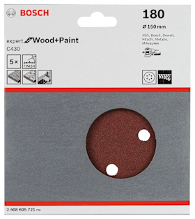 Bosch Schleifblatt C430, 150 mm, 180, 6 Löcher, Klett, 5er-Pack