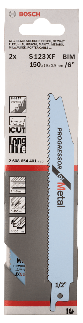 Bosch Säbelsägeblatt S 123 XF, Progressor for Metal, 2er-Pack