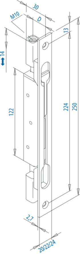 FUHR Kantriegel 344 K,D19mm,20x250mm eckig,edelstahl