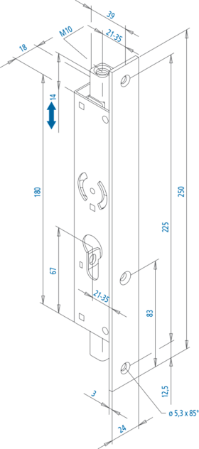 FUHR Treibriegelschloss 297NP,PZ,D21,F24x250ktg,Si