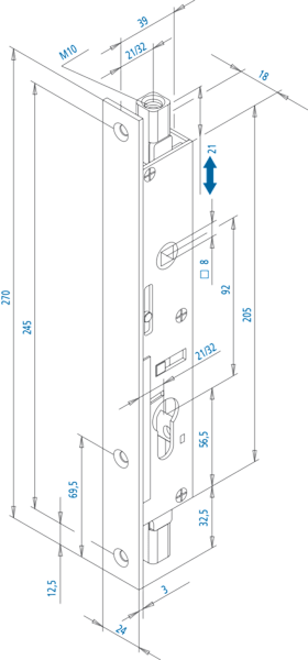 FUHR Treibriegelschloss 298PV,PZ92/8,D32,F24x270ktg,sta