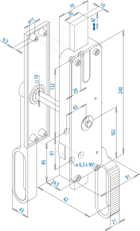 FALTTOR-TREIBRIEGEL 1191 O.SCHLIEßEINRI. LS HEB 2SEIT+LM ELOX LANGSCH O.PZ-LOCH