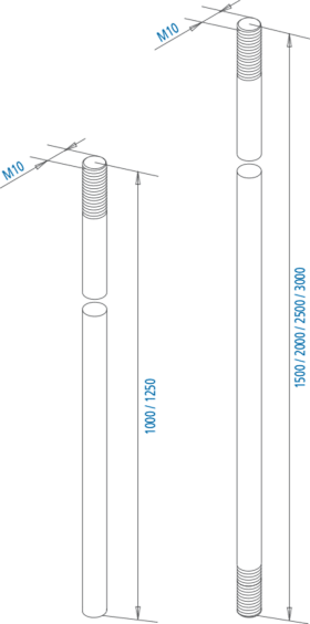 FUHR Treibriegelstange,massiv,Ø10x1.000mm,vz,M10