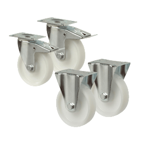 BS Rollen Set 2x Lenk- & Bockrollen Kunststoff weiß 125 MM L420.B10.125, L410.B10.125