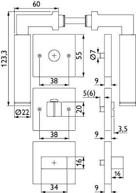 Bad-Drückergarnitur 1831 INFINITY - Klasse 3 | mit Rosetten 2211 K / Sichtscheibe rot/weiß