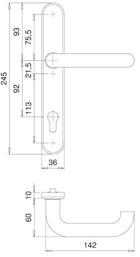 Dieckmann Drückergarnitur Kronos Aluminiumrahmen Vierkant 8 mm Profilzylinder gelocht naturfarbend