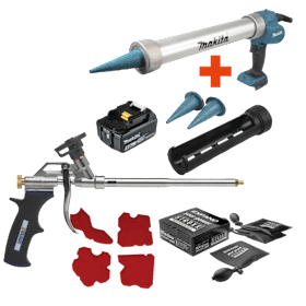 MAKITA Akku-Kartuschenpistolen-Set DCG180ZX 18V inkl. STROXX Zubehör und BLAUGELB Schaumpistole