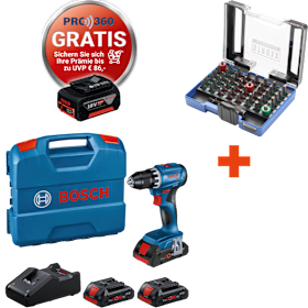 BOSCH Akku-Bohrschrauber Set GSR 18V-45 inkl. STROXX Bit-Set 49-teilig