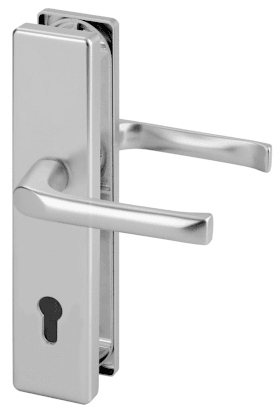 Alu-Schutz-Drücker-Garnitur, ES-0 Serie Lana, kantiges Langschild 12mm, 92 PZ, 10mm VKT, TS=65-75mm, 137/137, 9756H