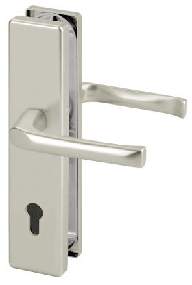 Alu-Schutz-Drücker-Garnitur, ES-0 Serie Lana, kantiges Langschild 12mm, 92 PZ, 10mm VKT, TS=65-75mm, 137/137, 9756H