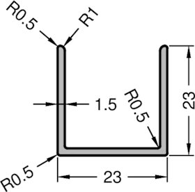 GUTMANN Aluminium U-Rolladen Laufschiene 23x23x1,5 mm blank 6000 mm
