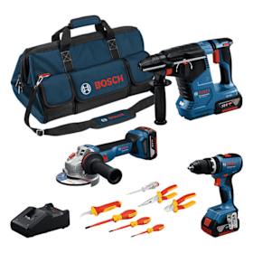 Bosch Professional Werkzeug Set GSB 18V-65+GWS 18V-11 GBH 18V-24C 3xGBA 5,0Ah 3-teilig