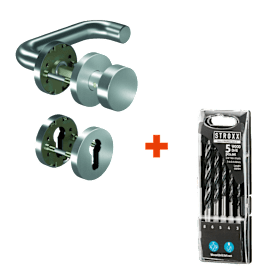 OGRO Set: Wechselgarnitur CORE+ 8100 Edelstahl 8 mm Vierkant, Türstärke 38-63 mm, PZ 3020 mit STROXX Holzbohrer-Set