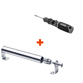 OGRO Set: Konsolengriff aus Edelstahl 40 mm Ø, 2,5 m lang, mit STROXX Bit-Schraubendreher und 12 Bits
