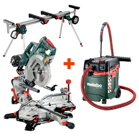 METABO KAPP-SÄGEN-SET – Kapp- und Gehrungssäge, Untergestell und Allessauger für präzise Zuschnittarbeiten