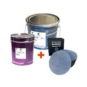 Hesse Lignal Set 2x wasserbasierter COOL-TOP Schichtlack matt 5 Liter und STROXX Schleifgitter Ø 150 mm K240