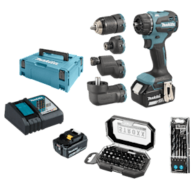 MAKITA Set:  Akku-Bohrschrauber Aktionspaket DDF491 mit Zubehörset und 18 V Akku-Technik